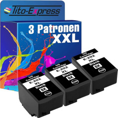 Tito-Express PlatinumSerie 3 XXL kasetnes saderīgas ar Epson 202XL 202 XL | Piemērotas Epson Expression Premium XP-6000 XP-6005 XP-6100 XP-6105 | Melnas 16 ml XXL ietilpības