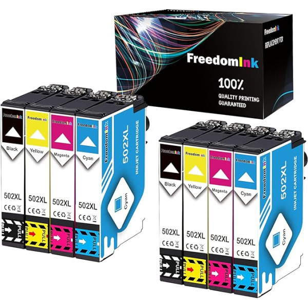 FreedomInk 502XL daugiapakopės spausdintuvų kasetės, suderinamos su Epson 502 XL kasetėmis XP 5100 XP-5100 XP-5100 XP-5150 XP-5105 Workforce WF-2860DWF WF 2860 WF-2880DWF WF-2865 (2 juodos, 2 žydros, 2 purpurinės, 2 raudonos ir 2 raudonos spalvos)