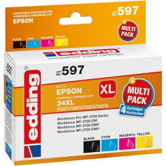 edding EDD-597 Ink Cartridge Replaces Epson T34XL (T3471/72/73/74) Multipack 4 – Black, Cyan, Magenta, Yellow – Contents: 1x 22.4 ml + 3 x 14 ml