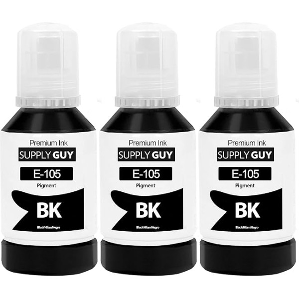 Supply Guy 3 x tinte, kas saderīga ar Epson 105 melnā krāsā Ecotank L-7160 ET-7700 ET-7700 sērijas ET-7750 L-7100 sērijas L-7180 (381 ml)