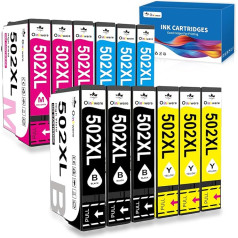 OINKWERE 502XL Multipack saderīgas ar Epson 502XL Multipack kasetnēm Expression Home XP-5150 XP-5100 XP-5155 XP-5105 Workforce WF-2860 WF-2865 WF-2880 WF-2885 (12 eksemplāru iepakojums)