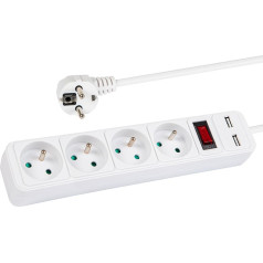 98-084# Pagarinātājs pr-470wsp/usb 4 ligzdas+usb ar zemējumu+slēdzis 3m balts 3x1.5mm