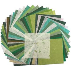 50 lakštų 6 x 6 colių natūralaus pluošto šilkmedžio kvadratas Origami popieriaus menas, lankstomas amatų dekoravimo popierius, kvadratinis sulankstomas popierius „pasidaryk pats“ amatai (mišri žalia spalva)