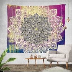 Goldbeing Indijas Mandalas gobelēns, Piekarināms pie sienas, Zieds, Psihedēlisks, Bohēmisks, Boho stils, Dekoratīvās drapērijas, Gultas pārklājs