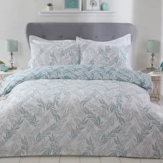 Sleepdown Floral Sage Green White, apgriežams, mīksts, viegli kopjams, poli kokvilnas segas pārvalks gultas veļas komplekts ar spilvendrānu — vienvietīgs (135 cm x 200 cm)