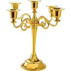 YOUEON 25 cm Metal Candle Holder with 5 Arms Candelabra Candle Holder Gold for 1 Inch Pillar Candles Candle Holder Vintage Antique Candle Holder for Wedding Party Candlelight Dinner Home Decor