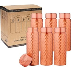 NORMAN JR, Slim Hammered Copper Bottle 400ml — 100% tīra vara ājurvēdas pudele ar labvēlīgiem ieguvumiem veselībai — 6 pudeļu iepakojums