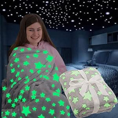 FiNeWaY Glow in the Dark Throw Sega Flaneļa Mēness Zvaigzne Vienradzis Dāvanas Bērniem Meitenes Puiši Pieaugušie Guļamistaba Mājīga Silta Super Mīksta plīša Flīsa Mākslīgās kažokādas (zvaigznes pelēkas)