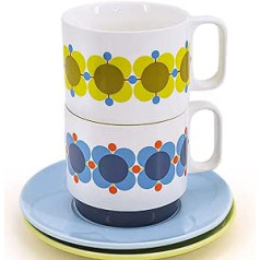 Orla Kiely Atomic Flower Sky Saulespuķu tējas krūze un apakštasīšu komplekts pa 2