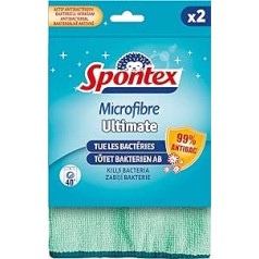 Spontex Microfibre Ultimate, 24 mikrošķiedras lupatiņas, iznīcina 99% visu baktēriju, Ultimate Clean, ilgākam auduma svaigumam un higiēniskām mājām, 30 x 30 cm (12 x 2 iepakojums)