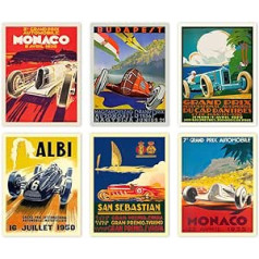 WallBUddy komplekts ar 6 autosacīkšu Grand Prix plakātiem F1 plakāts Formula 1 plakāts Auto sacīkšu drukāšana Motorsacīkšu plakāts 1930, 1936, 1937, 1952, 1966, 1970 (40 cm x 50 cm)