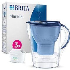 BRITA Marella vandens filtro ąsotis Mėlyna (2,4 l) Su 3 x Maxtra Pro All-in-1 kasetėmis – filtras, mažinantis kalkių, chloro, švino, vario ir skonį trikdančias medžiagas vandenyje