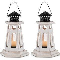 Sziqiqi Lantern Candle Holder Vintage Lantern Lighthouse for Tea Light Wood Metal Decorative Lantern Holder for Outdoor Rustic Christmas Table Centrepiece Hanging Lantern 22 cm Pack of 2