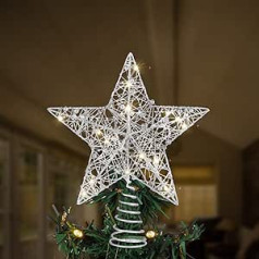 Toyvian Christmas Tree Topper Star Ziemassvētku rotājumi, izgaismota stieple Ziemassvētku eglīšu zvaigzne Ziemassvētku eglīšu rotājumiem (12 collas, sudraba)