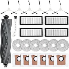 24 Dreame L20 Ultra / L20 Ultra Complete roboto dulkių siurblio priedai, 1 pagrindinis šepetys, 4 filtrai, 6 servetėlės, 6 dulkių maišeliai, 6 šoniniai šepečiai, 1 valymo šepetys