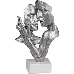 Modern Bust Statue Sculpture Figurine Kiss and Don’t Tell, Silver / white, 32 cm