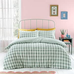 Catherine Lansfield Seersucker Gingham Check Green Single segas pārvalka komplekts