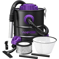 VANPORE Ash Vacuum Cleaner, Fireplace Vacuum Cleaner, Dry Vacuum Cleaner, 1200 W Suction Power, Blowing Function, 20 L Collection Container, Metal Suction Hose, Suction Tube, Dual Filter, Ash Vacuum