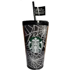 STARBUCKS ekskluzīvs ierobežots izdevums, 2021. gada Glow in the Dark, 16 oz Grande zirnekļa tīkla tumbralis — Helovīns, melns, zaļš, balts