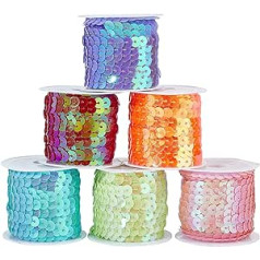 PandaHall 30 Yard Plakanie vizuļi 6 krāsas 6 mm Plakani fliteļi Svītras Apgriešana Sequins Spoles aukla Spīdīga apdare Šūšanas fliteru aukla nāriņas kleitai Izgreznojoša galvas saite