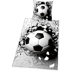 Gultas veļas komplekts Herding 3D Effect, Futbols, Spilvendrāna 80 x 80 cm, Segas pārvalks 135 x 200 cm, ar gludi plūstošu rāvējslēdzēju, 100% kokvilna/pastiprināta, pelēka/balta