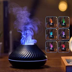Airmpa Aroma difuzors ar liesmas efektu, 130 ml, 7 krāsu simulācijas liesmas spuldzes aromātu difuzors, krāsu var fiksēt, var pievienot ēterisko aromātisko eļļu (melns)
