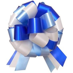 Hampabox Large Gift Bow (25cm Diameter) + 6 Meters Blue Ribbon for Cars, Bikes, Prams, Baby Showers, Large Birthday and Christmas Gifts, Blue Cream Navy