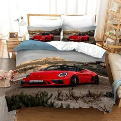 Amacigana Cool Sports Car Bed Linen Set, 135 x 200 cm, Racing Car Duvet Cover Set for Children, Boys, Racing Car Bed Linen, Soft Microfibre Duvet Cover with Pillowcase 80 x 80 cm (A3, 135 x 200 / 80 x
