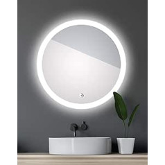 Talos Lunar vannas istabas spogulis ar apgaismojuma diametru 59 cm apaļš spogulis ar vispusīgu istabas apgaismojumu un baltu metāla korpusu