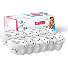 Hydro Pure+ ūdens filtru komplekts 12 filtru kasetnes, kas saderīgas ar Brita Maxtra/Maxtra+/PerfectFit/Amazon Basics Samazina kaļķakmens un hlora daudzumu, nav nepieciešams adapteris