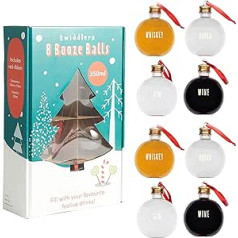 The TWIDDLERS - 8 Christmas DIY Shot Balls, 250 ml Large Ornaments with Stickers - Personalised Fillable Clear Christmas Tree Gift Decorations, Gift for Christmas