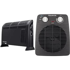 Rowenta Vectissimo CO3035 konvektora ventilatora sildītājs, 25 m², melns & SO2210 kompaktais jaudas ventilatora sildītājs, divi jaudas līmeņi, elektriskais sildītājs, vannas istaba [A enerģijas klase], 20 m² istabām, melns