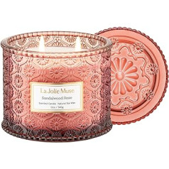 LA JOLIE MUSE Scented Candle, Sandalwood Rose Candle, Large 2 Wick Soy Candle, Holiday Candle Gift, Luxury House Apartment Housewarming Gift for Women & Men, Over 60 Hours Burning Time, 340 g