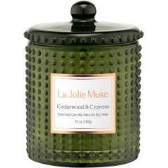 LA JOLIE MUSE Cipreses un ciedra aromātiskā svece - aromātiskas sveces jūsu mājām, zaļas sveces, Ziemassvētku dāvana, dabīgas sojas sveces, degšanas laiks: 75 stundas, dāvanas sievietēm, 285 g