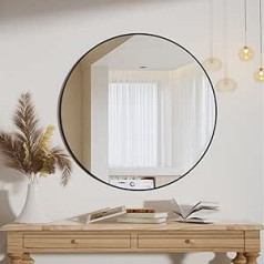 Koonmi 50 cm Round Mirror Black Round Wall Mirror with Aluminium Alloy Frame for Bathroom, Washbasin, Living Room, Bedroom, Entrance Wall Decoration