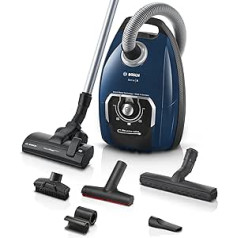 Bosch Series 8 BGB75X494 Vacuum Cleaner with Bag, Ideal for Allergy Sufferers, Hygiene Filter, Floor Nozzle for Parquet, Carpet, Tiles, Long Cable, Quiet, 650 W, Blue