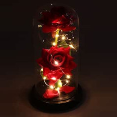 Kangmeile Eternal Rose in A Glass Dome, Beauty and The Beast Rose, Forever Rose Flower with LED Light, Glass Rose Gifts for Mother's Day, Birthday, Wedding Anniversary, Home Decor