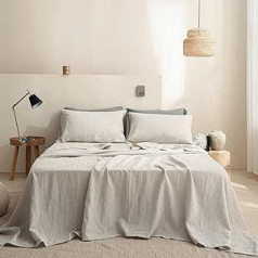 Simple&Opulence Top Bed Sheet 100% Linen Laundry, Ultra Soft, Breathable Bed Linen for Farmhouses, Only 1 Bed Sheet (228 cm x 255 cm, Linen)