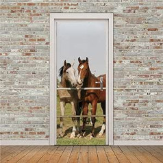 A.Monamour Lipnios durų plėvelės durų plakatas 3D du arkliai už tvoros lauke vinilo plėvelės durų dekoravimo tapetai sieniniai durų lipdukai durų tatuiruotė 85 x 215 cm