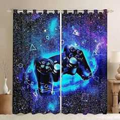 100% Opaque Curtain with Eyelets, Gamer Lightning Gamepad Video 140 x 160 cm, Pack of 2, Blackout Curtain with Opaque Colours, Curtains, Opaque for the Living Room