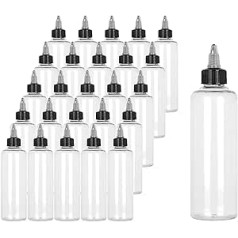 Boston Plastic Squeeze Bottles, 25 Pack 8oz Clear Dispenser Bottles with Screw Cap, Screw Cap, Empty Squeeze Bottles for Oils, Liquids, Inks, Crafts, Kitchen, Household