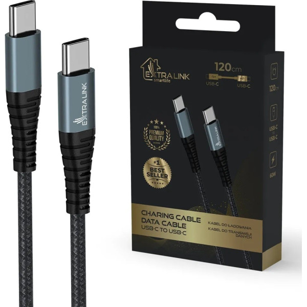 Kabeļa savienojums usb tipa c uz usb tipa c smart life 1,2 m melns