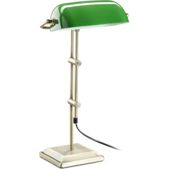 Relaxdays Banker Lamp Green Glass Decorative Lamp Retro Table Lamp Brass Look H x W x D 52 x 27 x 18 cm Bronze