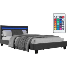 ArtLife Verona Upholstered Bed 120 x 200 cm - Bed Frame with Slatted Base, LED Lighting and Faux Leather in 2 Colours