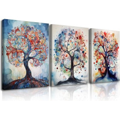 Piy Glezniecība Blue Art Prints uz audekla Abstract Tree Wall Pictures Oil Painting Wall Art Picture Canvas Prints Modern Framed Painting for Yoga Room Home Wall Decoration as Gift Pack of 3 30 x 40 cm