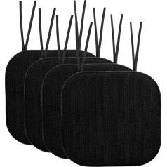 Sweet Home Collection krēslu spilvenu spilventiņi ar atmiņas putu spilventiņiem un saitēm Honeycomb Pattern Slip Non Skid Rubber Back Rounded Square 16 x 16 Inch Seat Cover, 4 Pack, Black