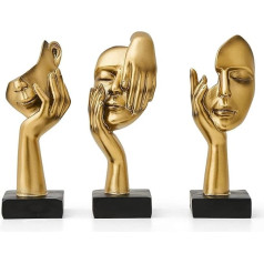 Marimor Skulptūras Dekorācijas Modern Pack of 3 Art Statues Figure Decoration Gold for Home Shelf Office Decoration Decorative Item Bookshelf (Gold)