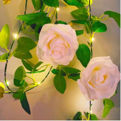 Fielegen Mākslīgo ziedu virtene ar 20 LED string Lights, 6ft Hanging Rose Vine Garland Dekorācijas Lights dārza kāzu ziedu galda dekorēšanai Dzimšanas diena Ziemassvētku Ziemassvētku puse