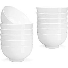 Lawei 12 porcelāna bļodas, 300 ml, keramikas deserta bļodas, labības bļodas, salātu bļodas, apaļas deserta bļodas, porcelāna bļodas saldējumam, desertam, desertam, pienam, baltas krāsas