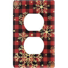 Sarkanais bifeļu pleds zelta sniegpārsliņa Duplex Socket Cover Wall Plate Switch Plates izmērs 1 Gang 7.4 x 11.7 cm Ziema Merry Christams Xmas rotājumi